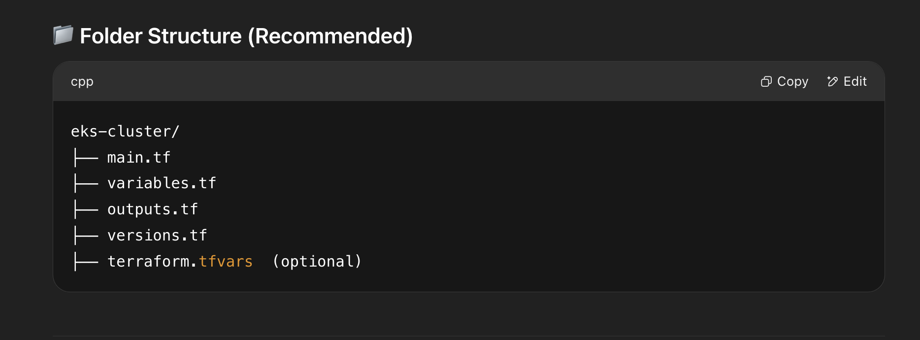 Screenshot of generated Terraform files in an IDE