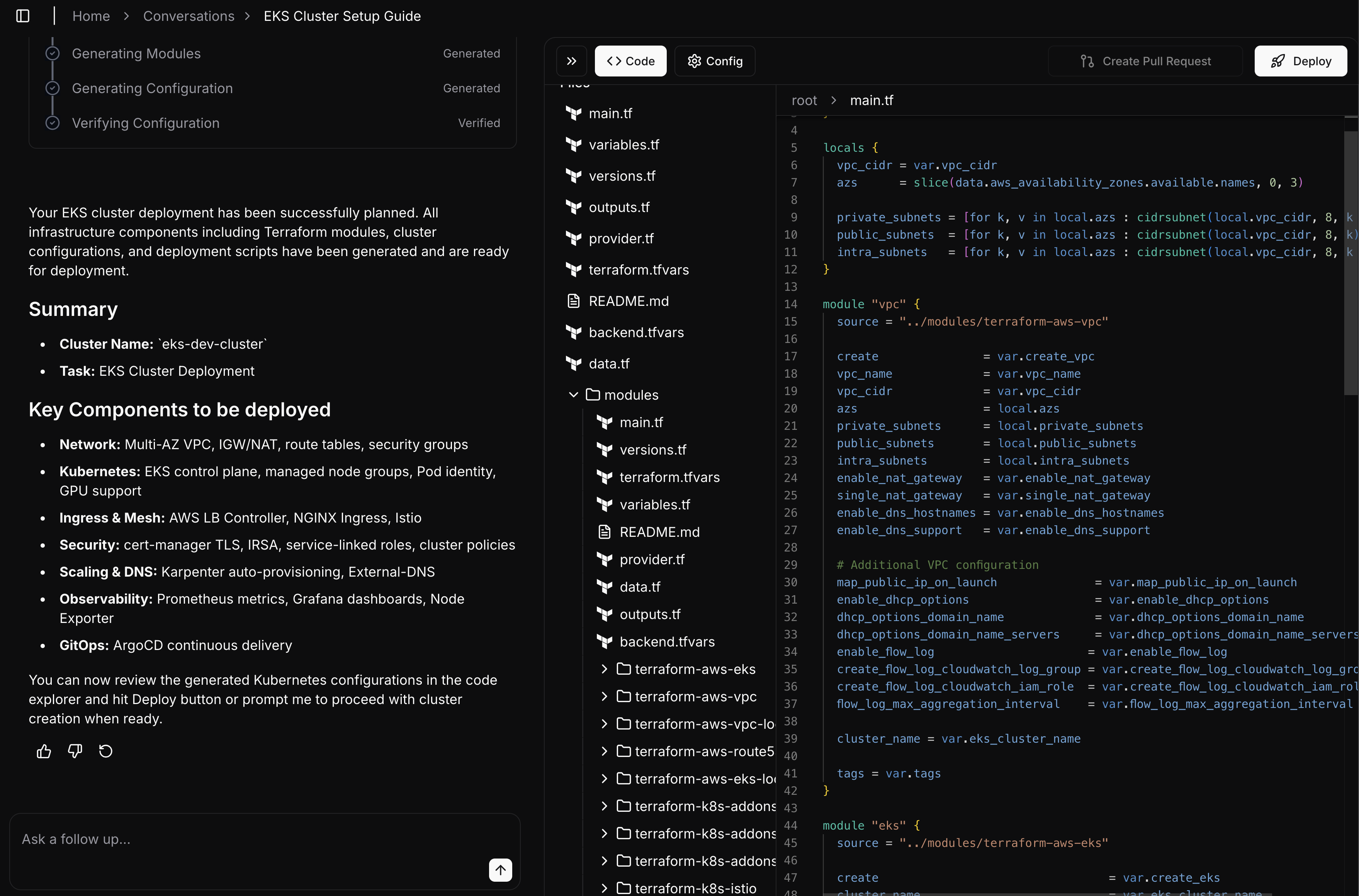Screenshot of StarOps cluster assets and resources