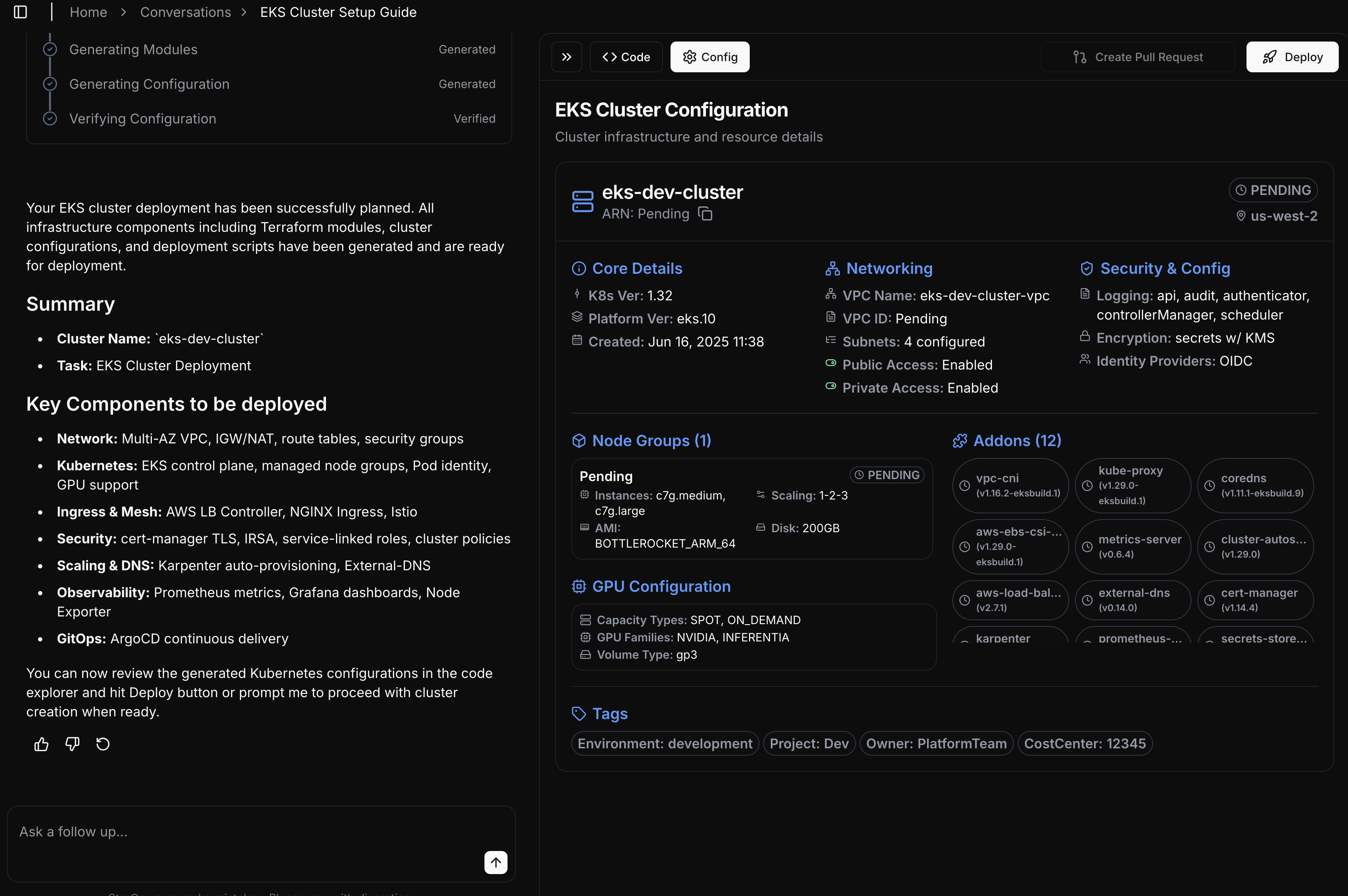 Screenshot of StarOps cluster summary view